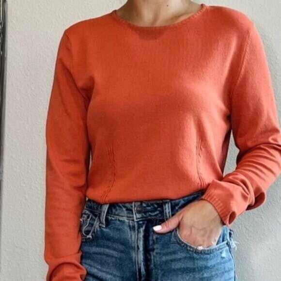 Oscar De La Renta Vintage Pullover Sweater Size Medium Burnt Orange Long Sleeves - Picture 15 of 16